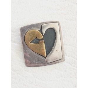 Vintage Far Fetched Sterling Brass Heart Arrow Brooch Pin